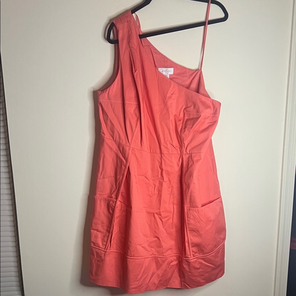 NWT Jessica Simpson Porcelain Rose One Shoulder Dress With Front Pockets Size20W